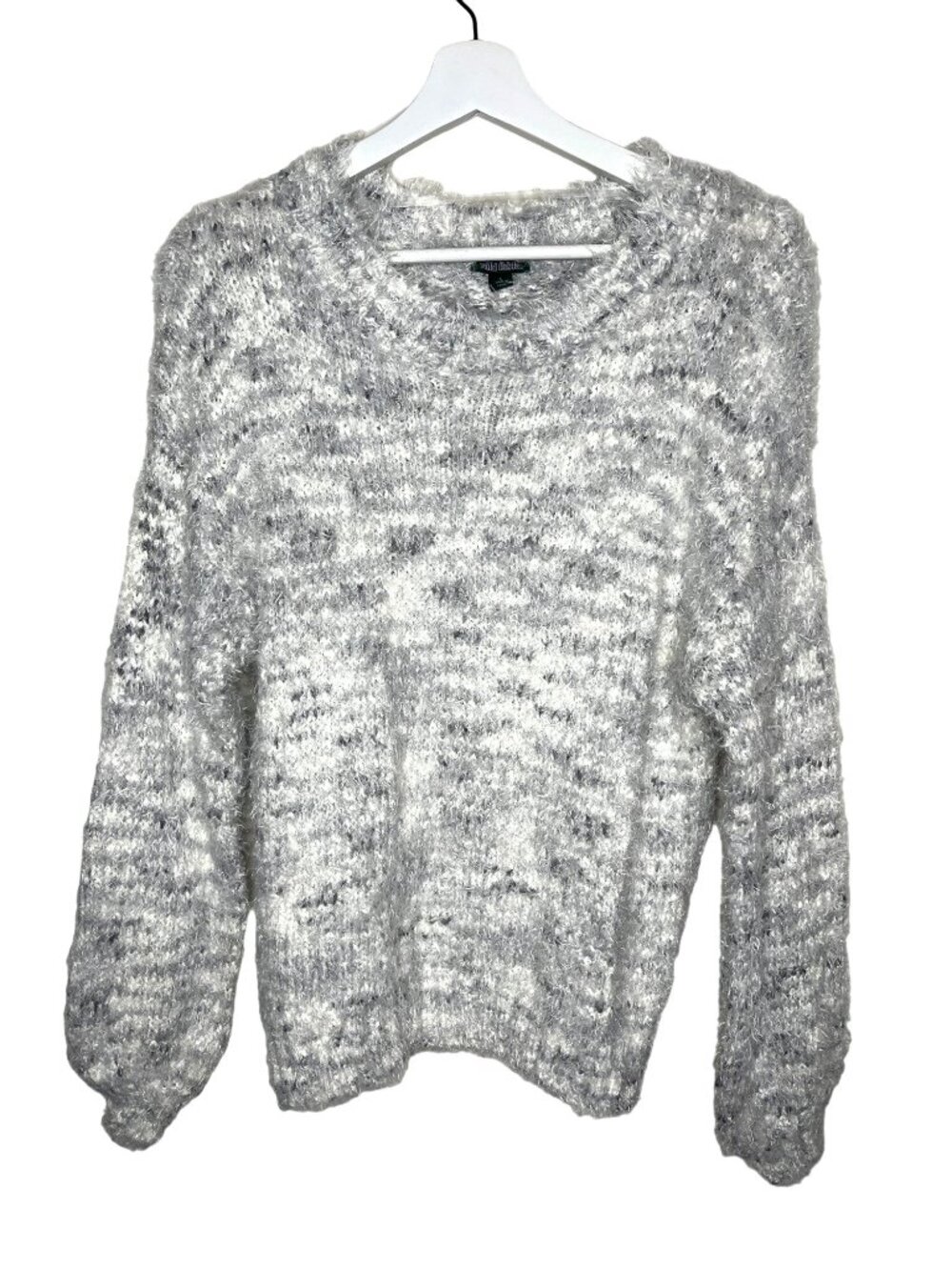 Wild Fable Womens Large Gray Chunky Knit Puff Sleeve Crewneck Sweater